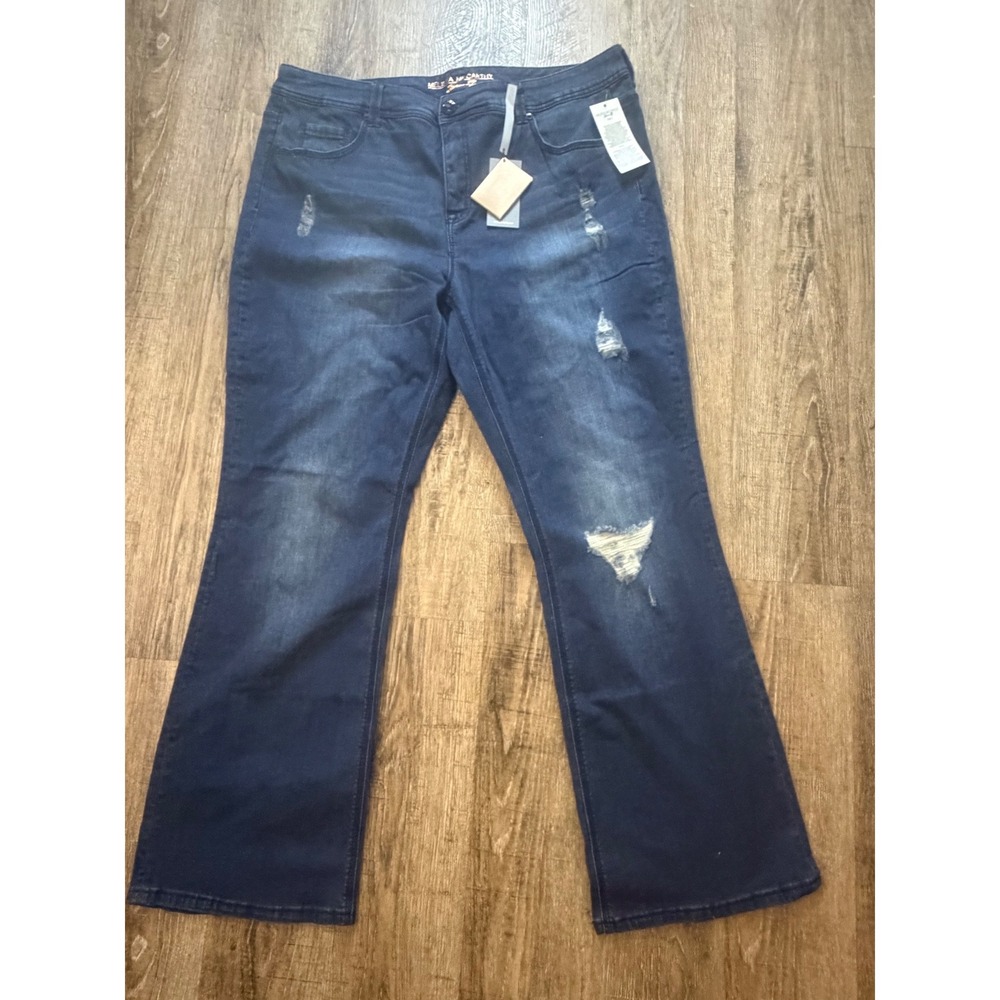 Melissa McCarthy Seven7 Distressed Bootcut Jeans Dark Wash Size 20 NWT Slimming